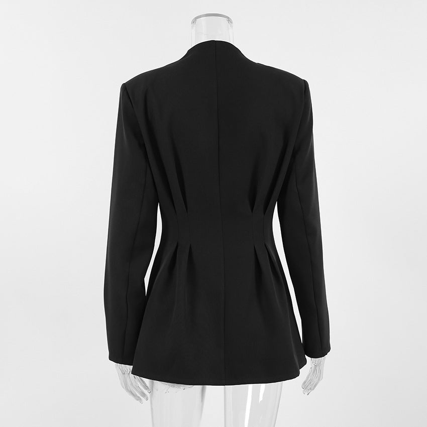 Stand Collar Peplum Waist Button Blazer - view 3