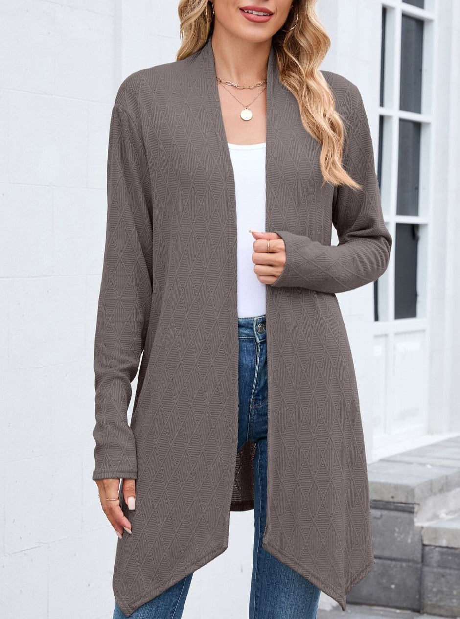 Draped Handkerchief Hem Longline Cardigan - Coffee