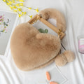 Fluffy Heart Shaped Bag With Pom Charm - Khaki