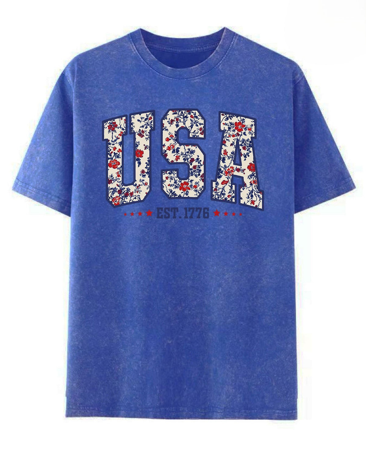 Floral USA Varsity Graphic Washed Tee - Blue