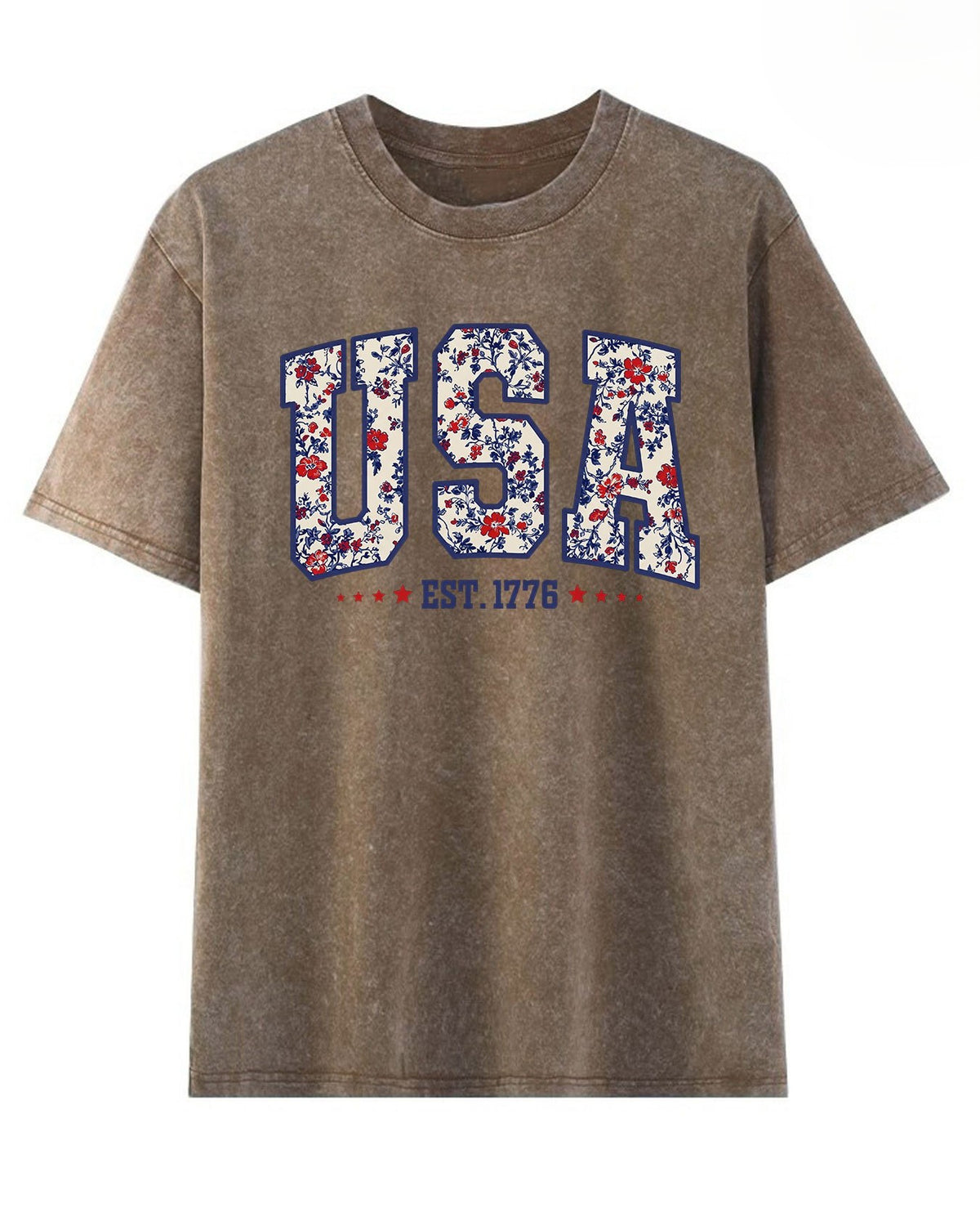 Floral USA Varsity Graphic Washed Tee - Coffee