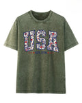 Floral USA Varsity Graphic Washed Tee - Green