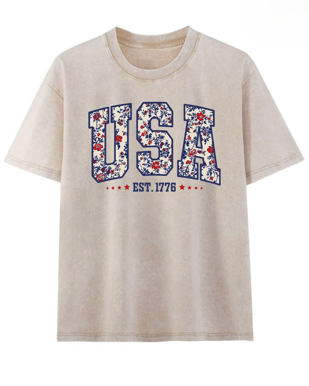 Floral USA Varsity Graphic Washed Tee - Khaki