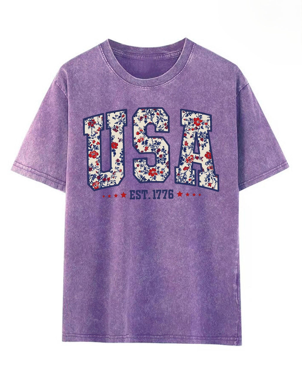 Floral USA Varsity Graphic Washed Tee - Purple
