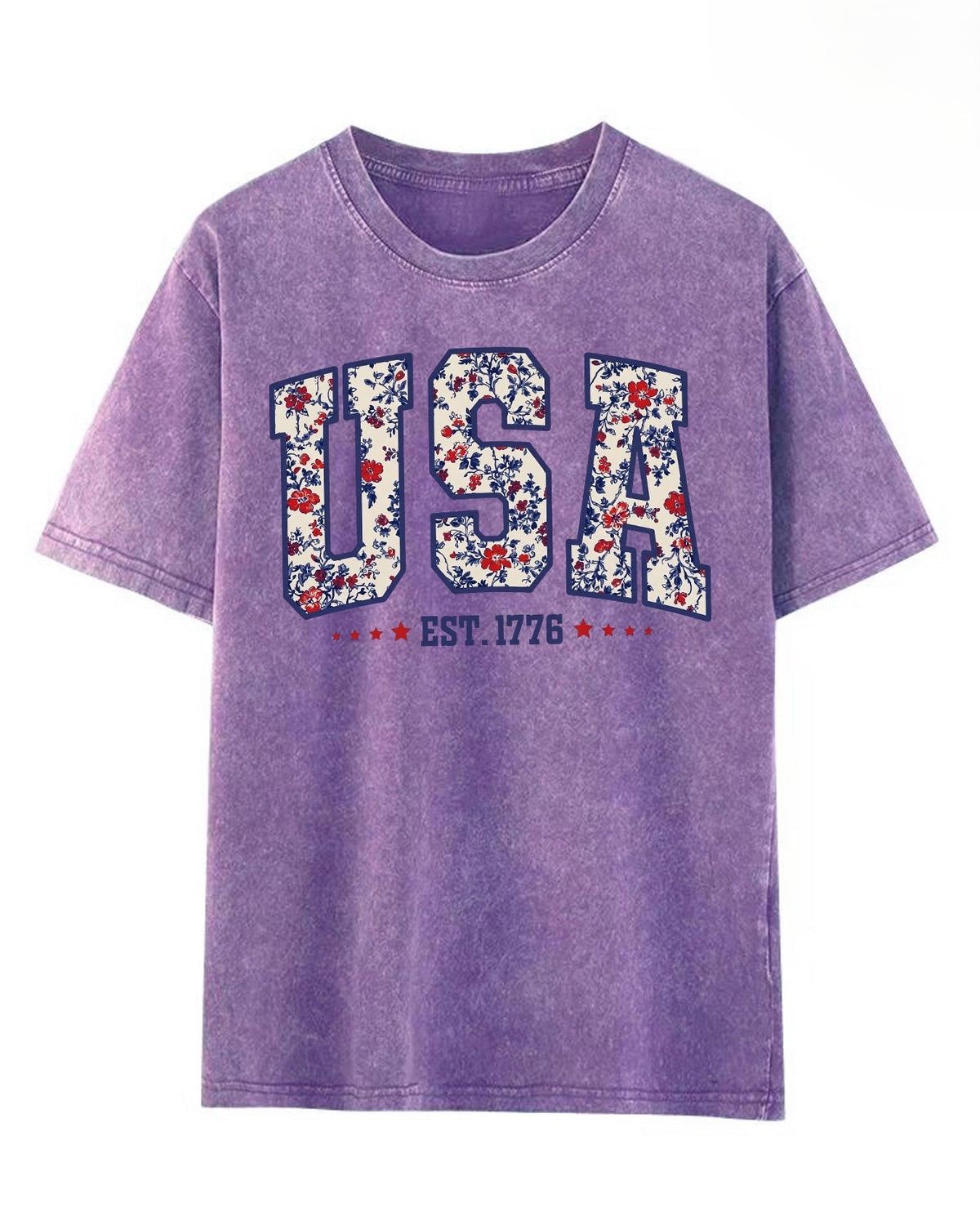 Floral USA Varsity Graphic Washed Tee - Purple