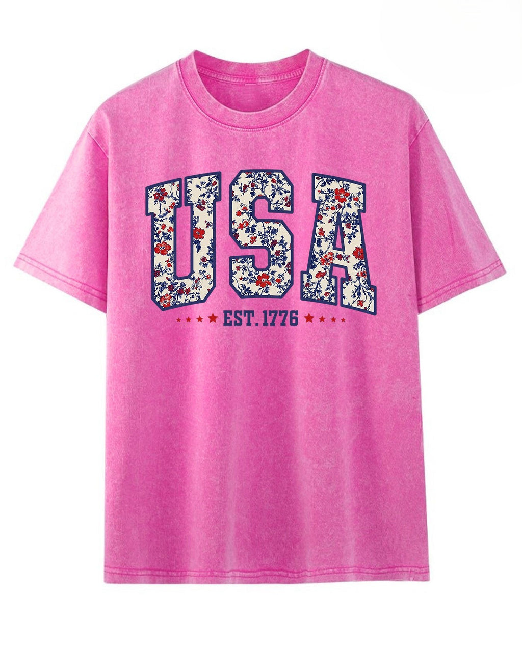 Floral USA Varsity Graphic Washed Tee - Rose-Red