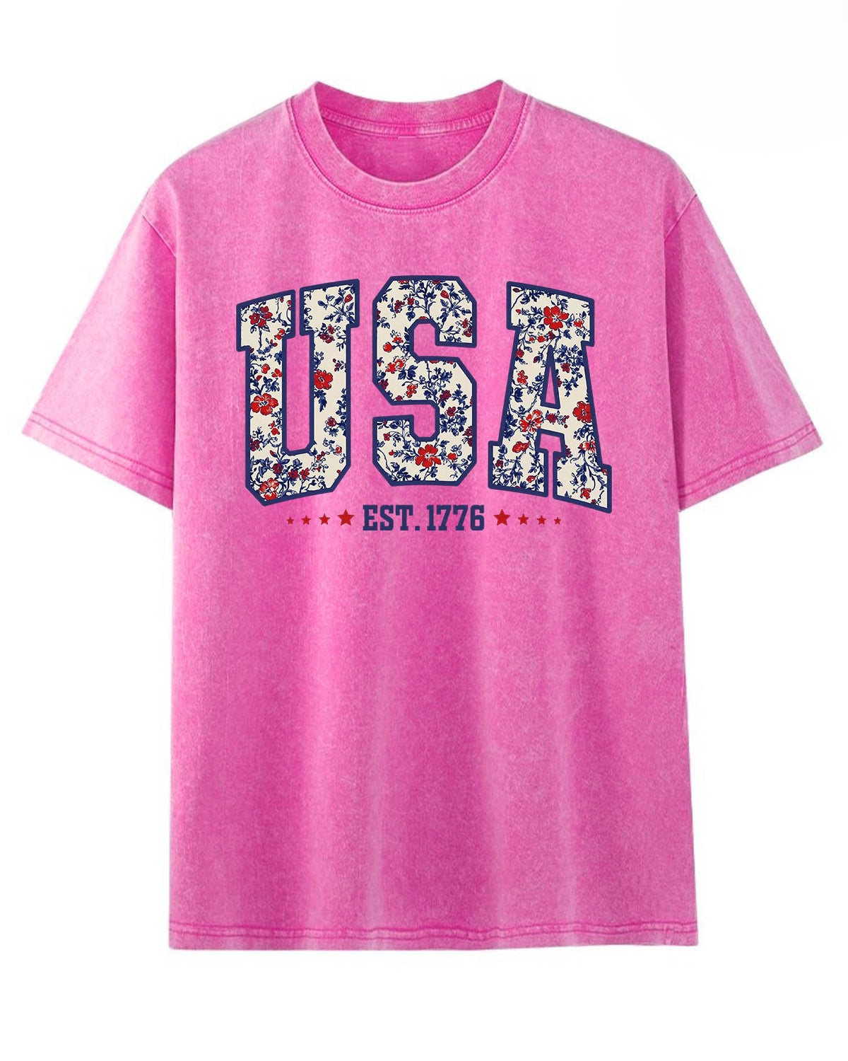 Floral USA Varsity Graphic Washed Tee - Rose-Red