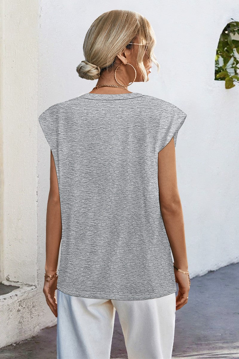 Extended Cap Sleeve Crewneck Tee Top - Ash - 1