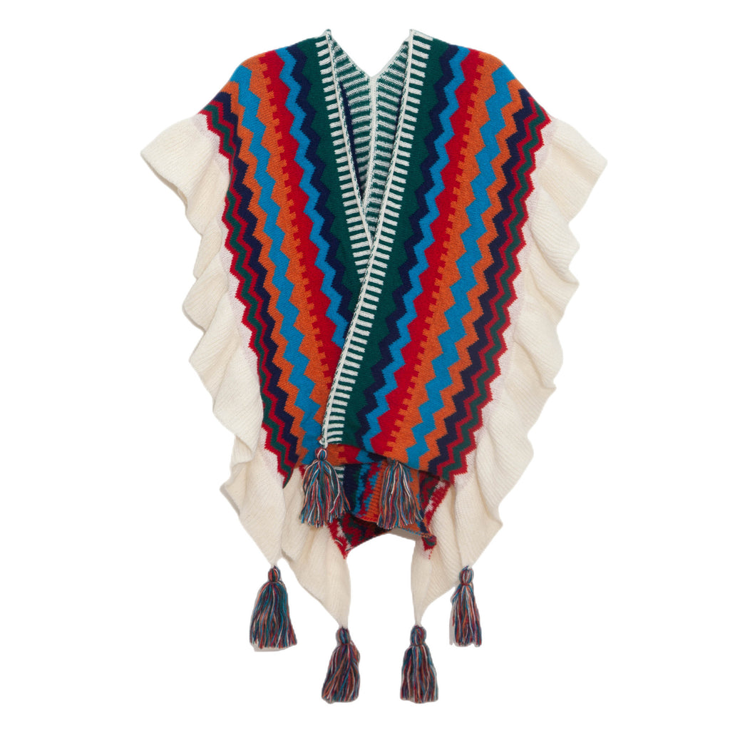 Ruffled Chevron Stripe Tassel Knit Wrap - Orange