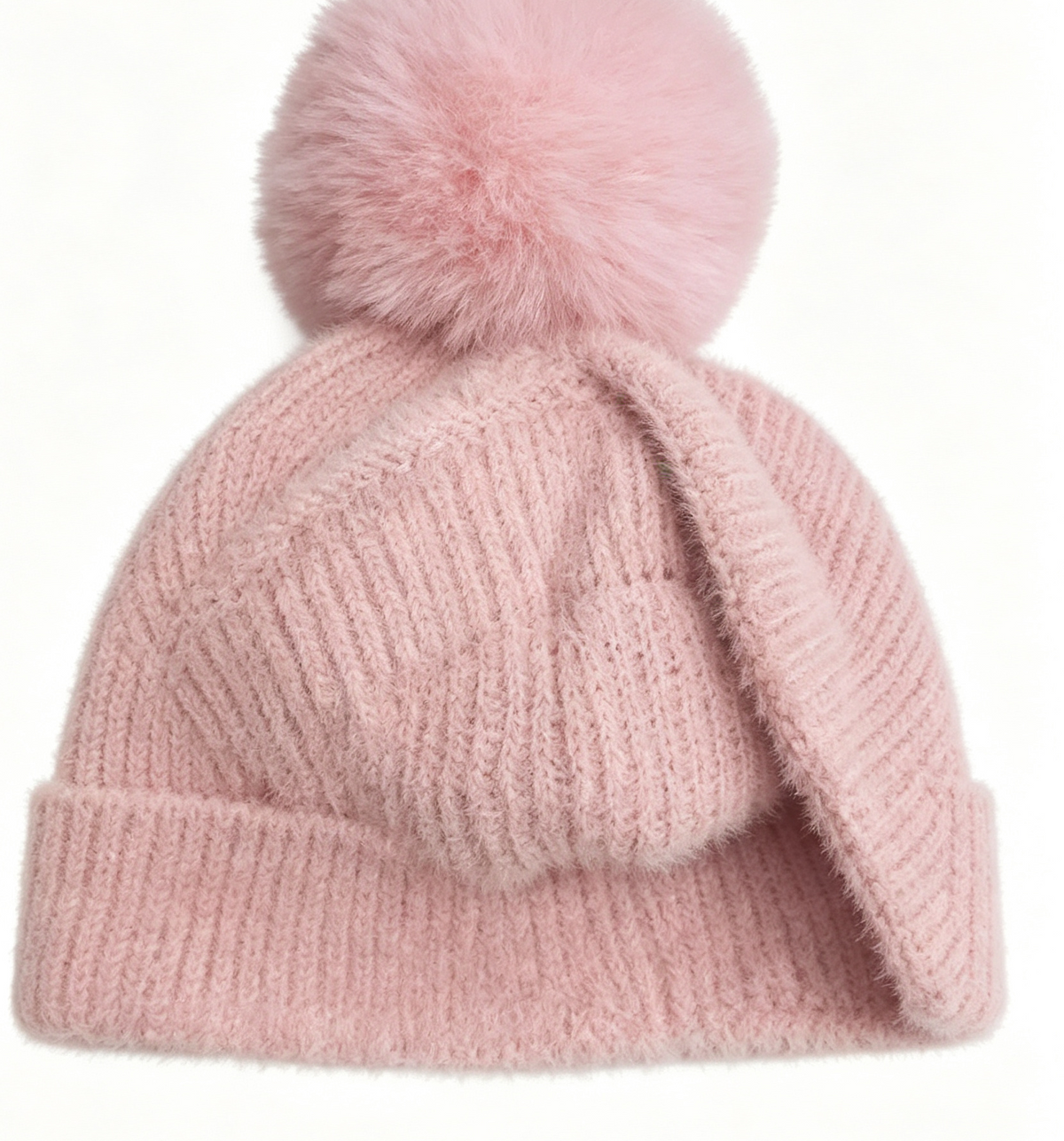 Sequin Pom Pom Beanie with Ribbed Knit Cuff - Pink - 3