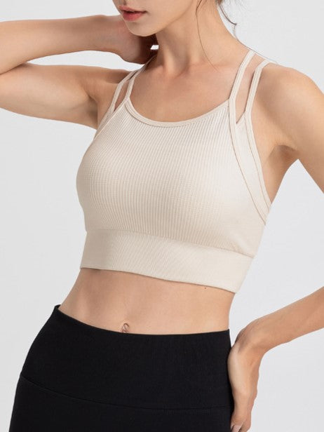 Ribbed Strappy Back Longline Camisole - Beige