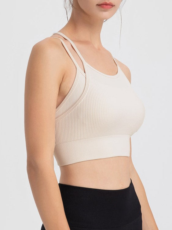 Ribbed Strappy Back Longline Camisole - Beige - 1