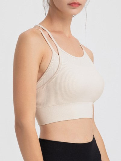 Ribbed Strappy Back Longline Camisole - Beige - 2