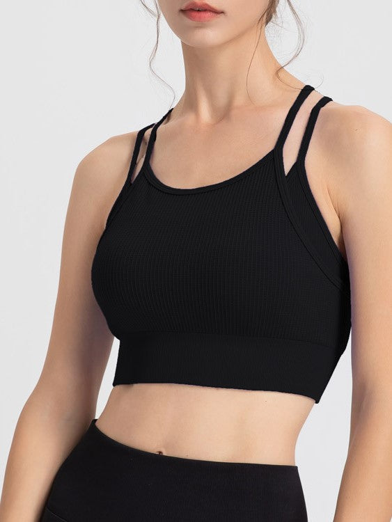 Ribbed Strappy Back Longline Camisole - Black
