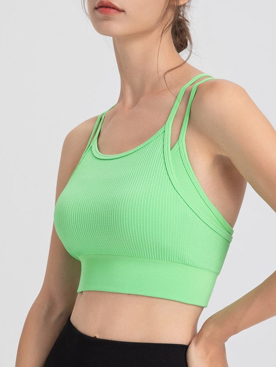Ribbed Strappy Back Longline Camisole - Green