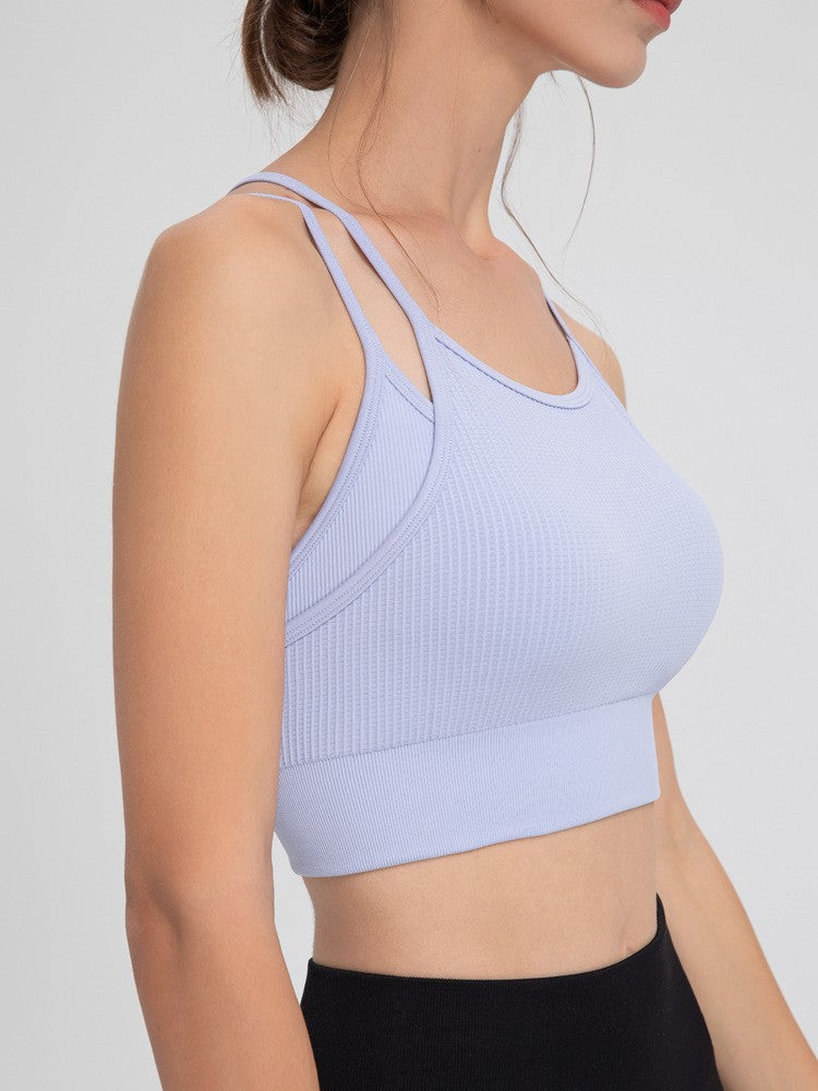 Ribbed Strappy Back Longline Camisole - LT-Purple - 1