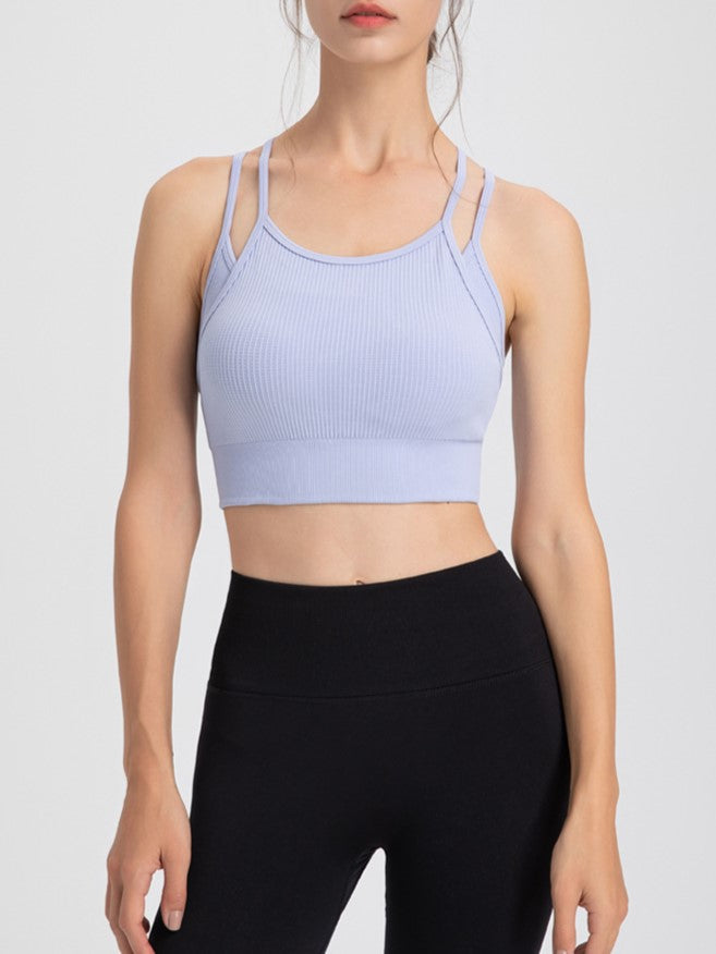 Ribbed Strappy Back Longline Camisole - LT-Purple - 3