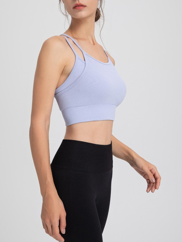 Ribbed Strappy Back Longline Camisole - LT-Purple - 4