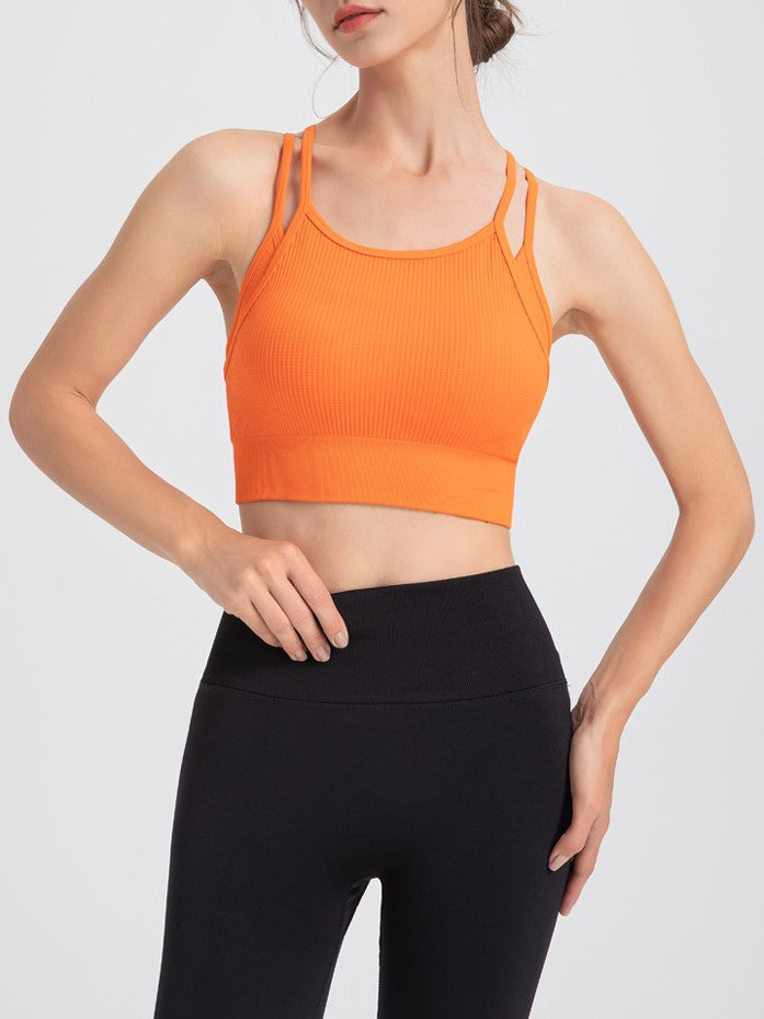 Ribbed Strappy Back Longline Camisole - Orange - 1