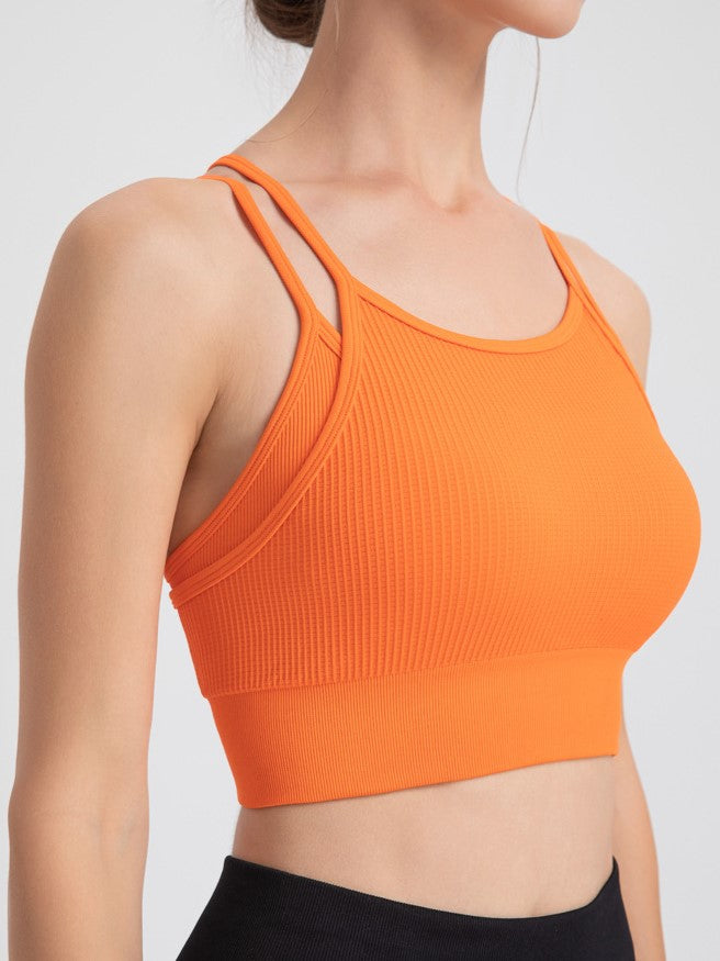 Ribbed Strappy Back Longline Camisole - Orange - 2