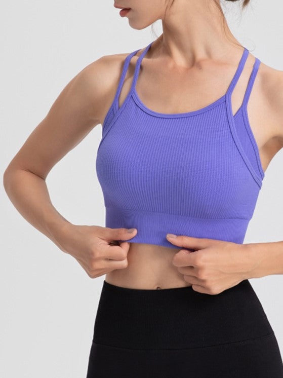 Ribbed Strappy Back Longline Camisole - Purple - 1