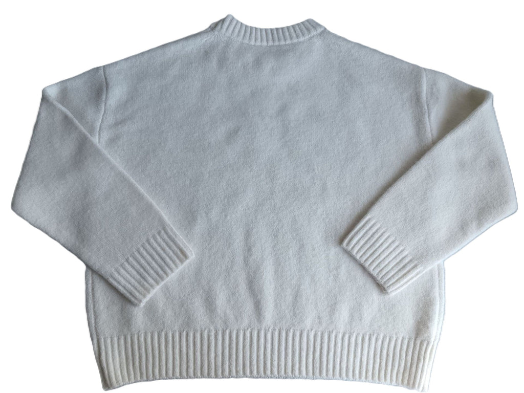 Sparkly Bow Crewneck Pullover Knit Sweater - White - 3