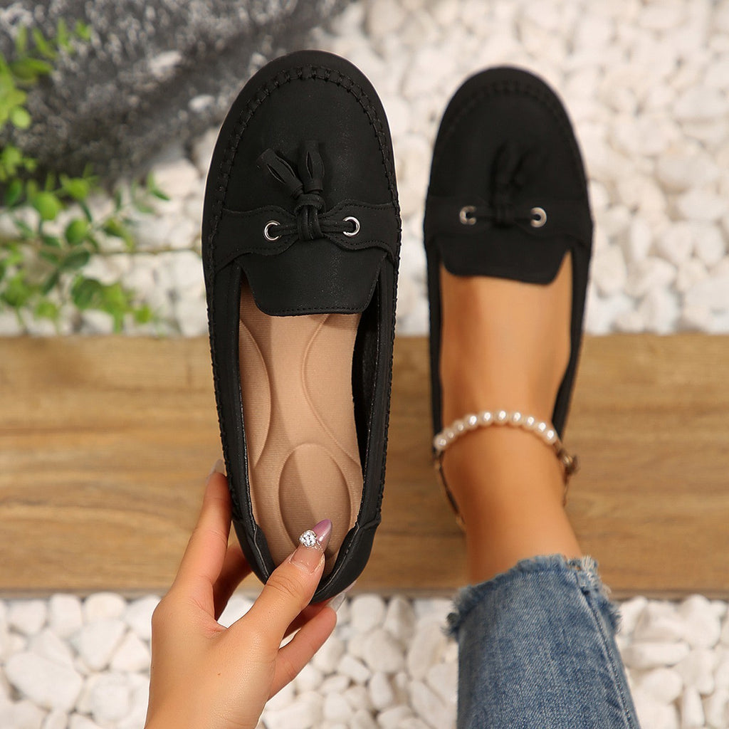 Tassel Bow Slip On Moccasin Loafers