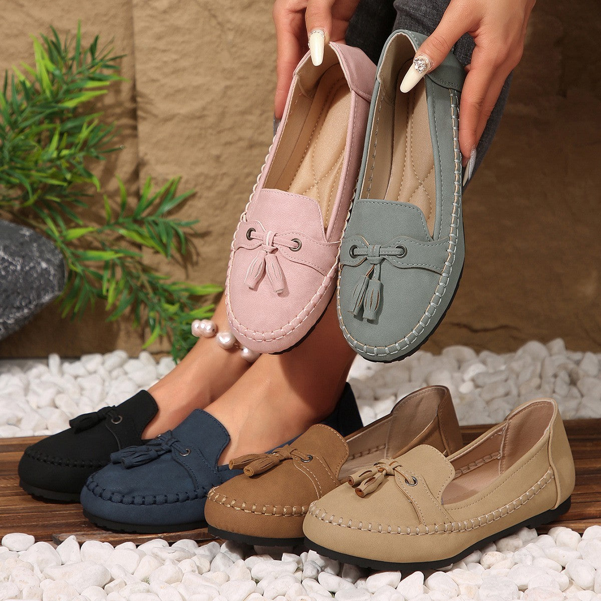 Tassel Bow Slip On Moccasin Loafers