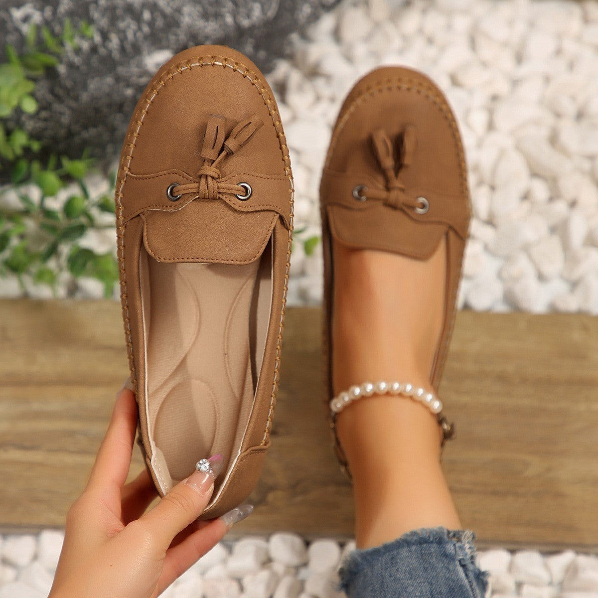 Tassel Bow Slip On Moccasin Loafers