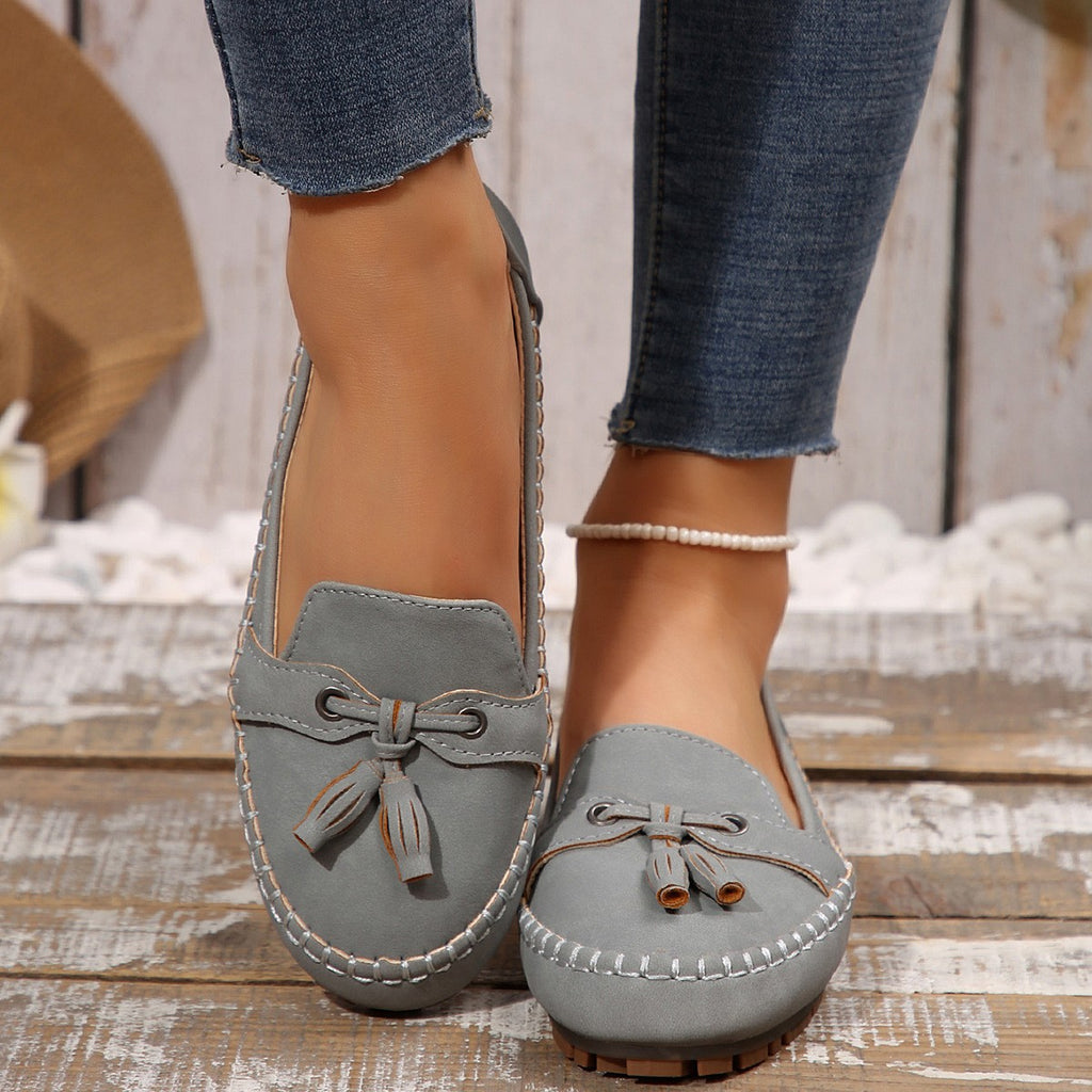 Tassel Bow Slip On Moccasin Loafers