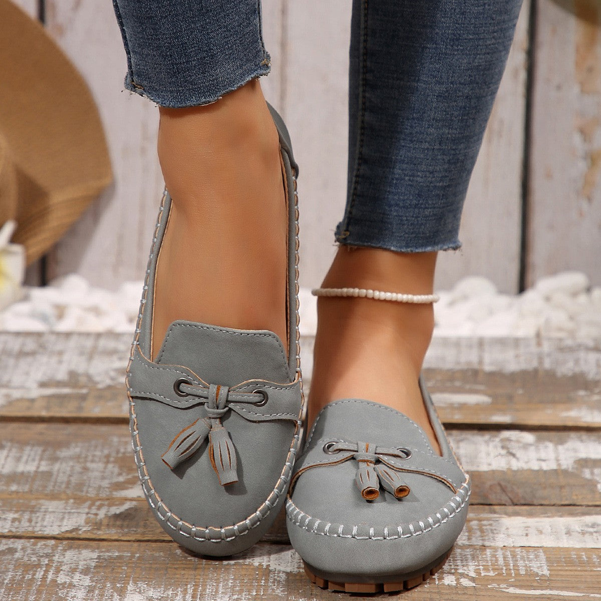 Tassel Bow Slip On Moccasin Loafers