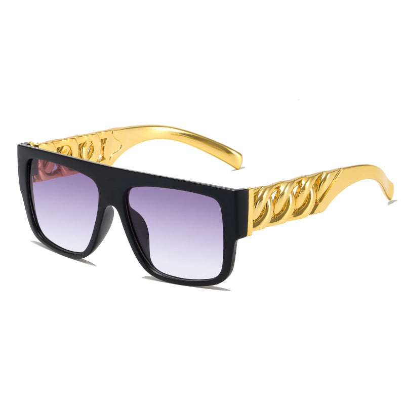 Flat Top Curb Chain Arm Sunglasses - Gold
