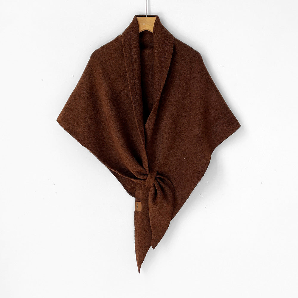 Knit Triangle Neck Wrap Shawl Scarf - Coffee