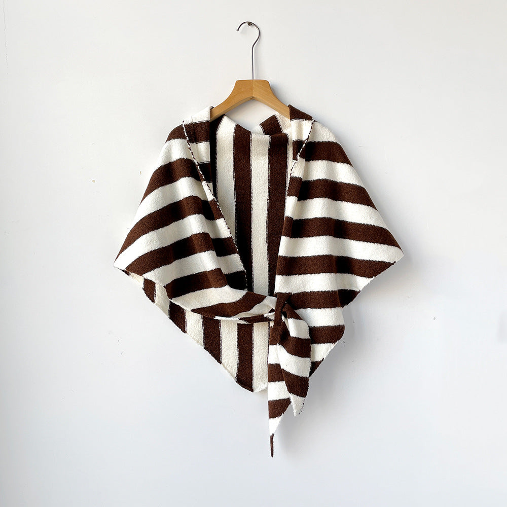 Knit Triangle Neck Wrap Shawl Scarf - CoffeeWhite