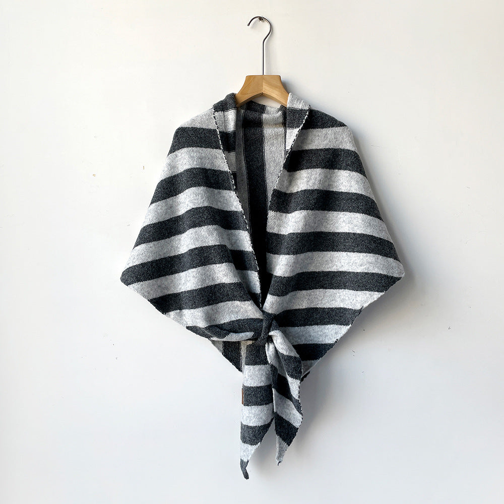 Knit Triangle Neck Wrap Shawl Scarf - Grey