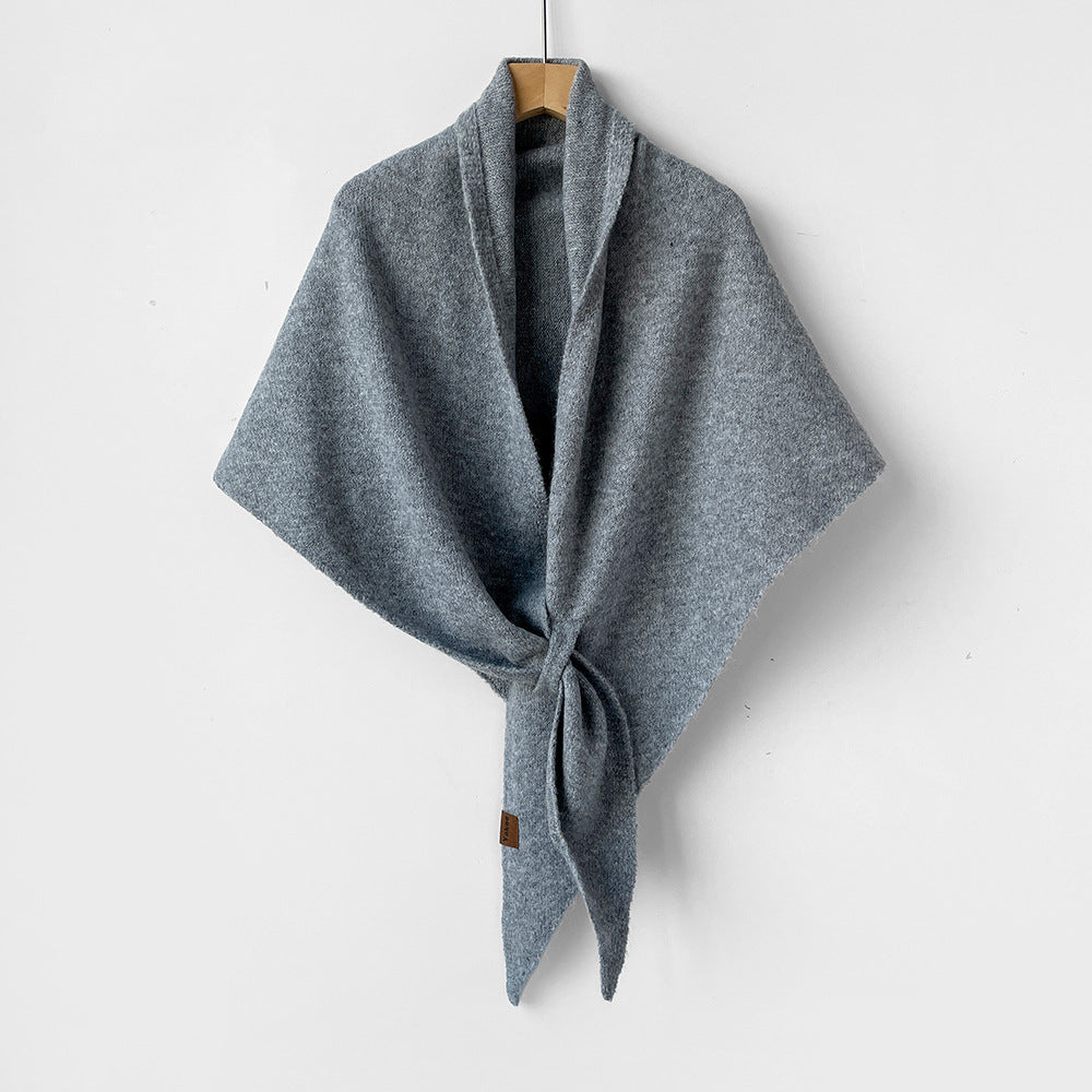 Knit Triangle Neck Wrap Shawl Scarf - Light-Grey