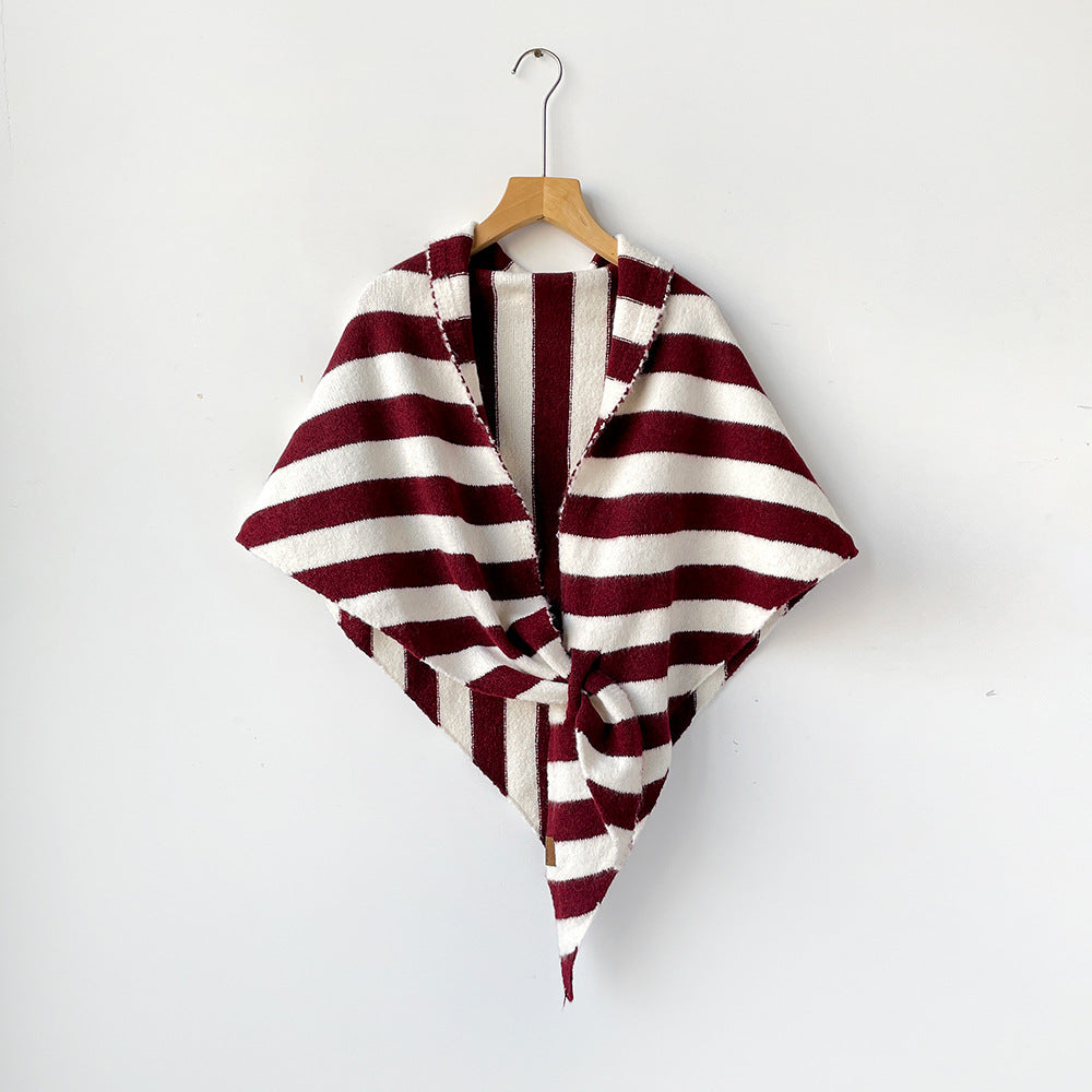 Knit Triangle Neck Wrap Shawl Scarf - Red