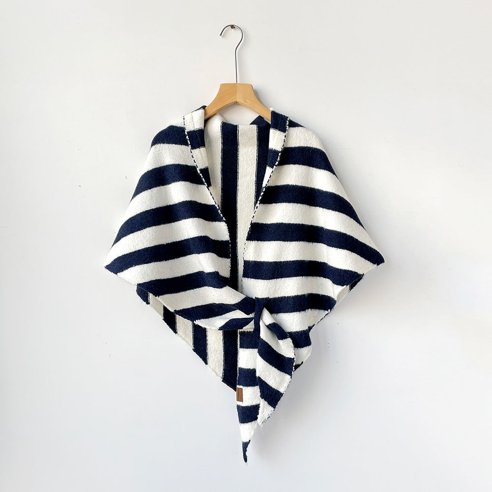 Knit Triangle Neck Wrap Shawl Scarf - TBlue