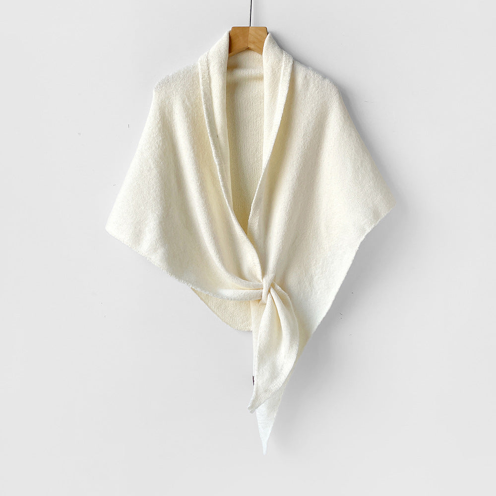 Knit Triangle Neck Wrap Shawl Scarf - White