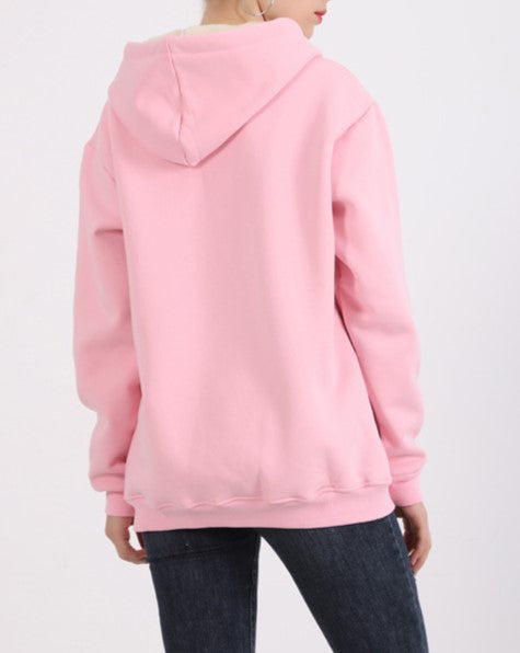 Sherpa Lined Kangaroo Pocket Hoodie - Pink - 1