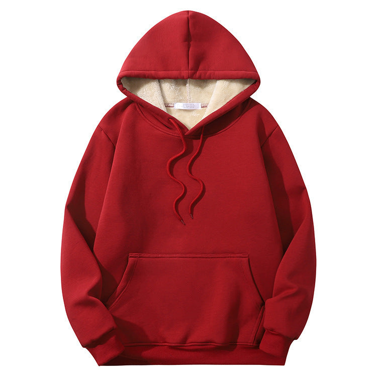 Sherpa Lined Kangaroo Pocket Hoodie - Red