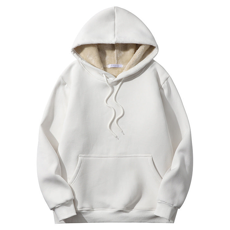 Sherpa Lined Kangaroo Pocket Hoodie - White