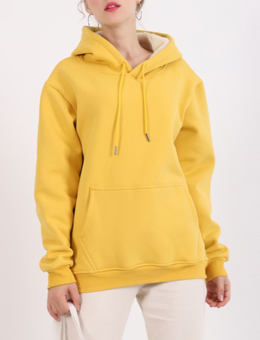 Sherpa Lined Kangaroo Pocket Hoodie - Yellow