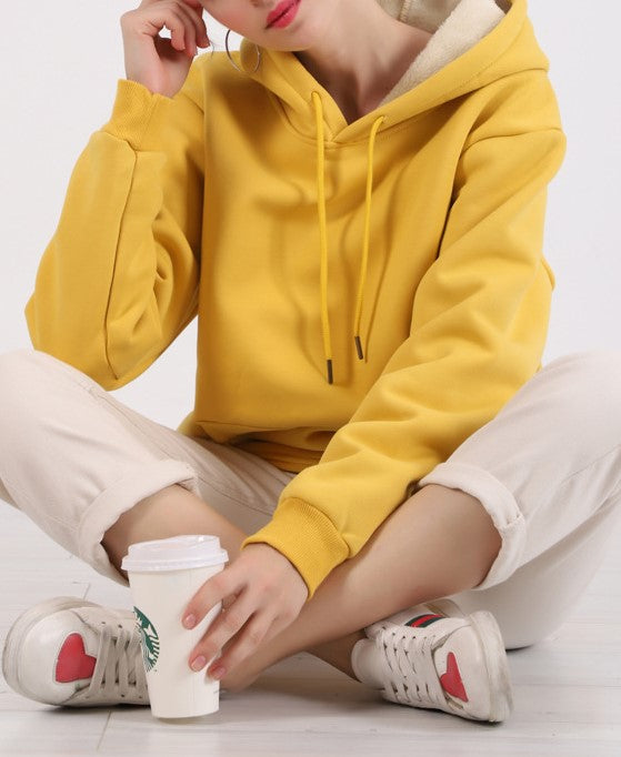 Sherpa Lined Kangaroo Pocket Hoodie - Yellow - 1