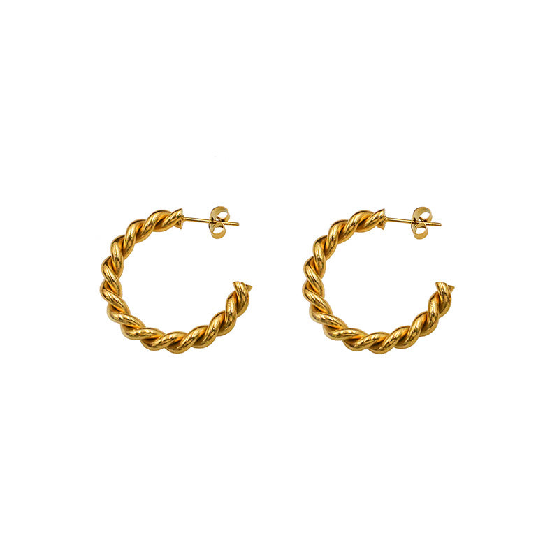 Chunky Twisted Rope Open Hoop Earrings - Gold