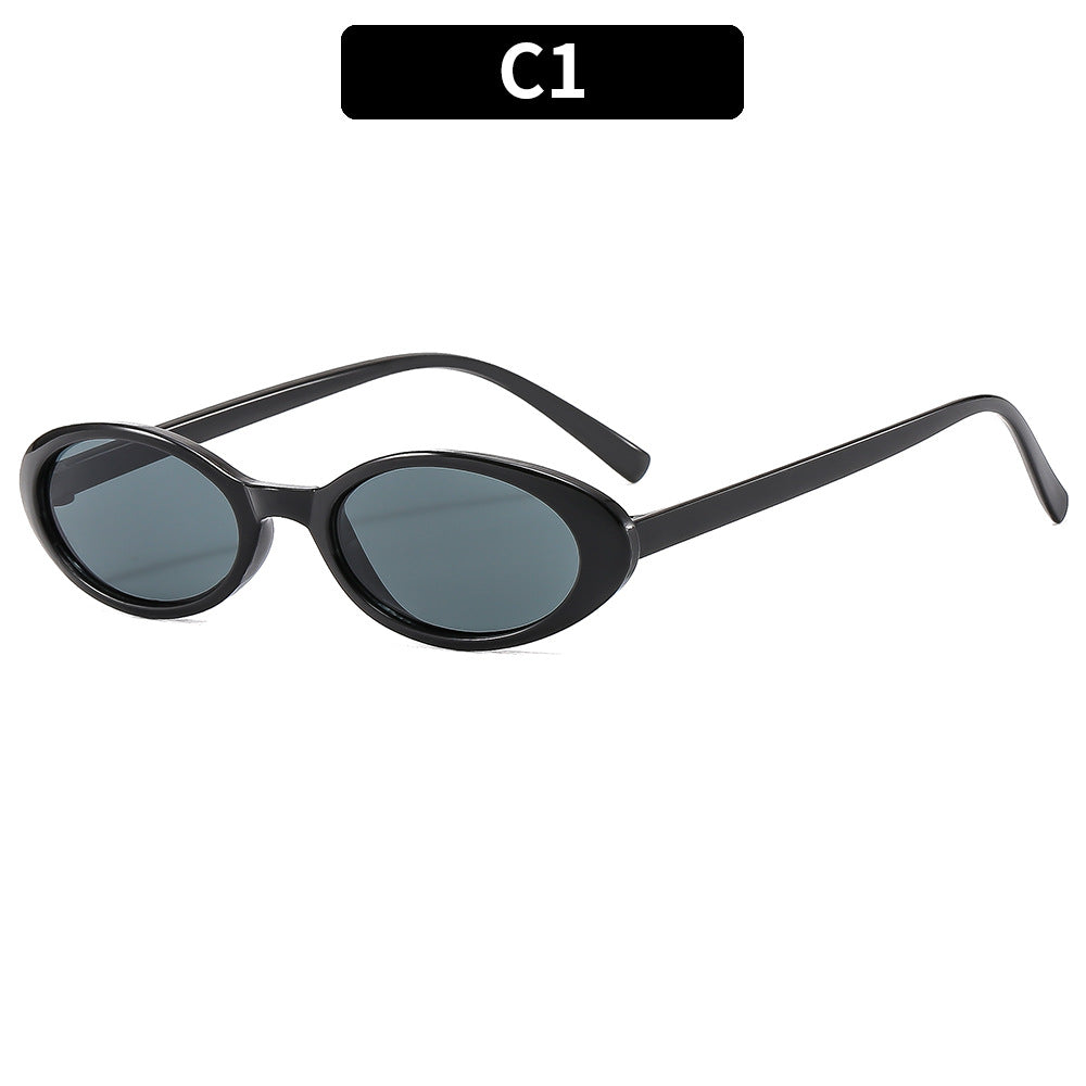 Small Oval Retro Narrow Sunglasses - C1