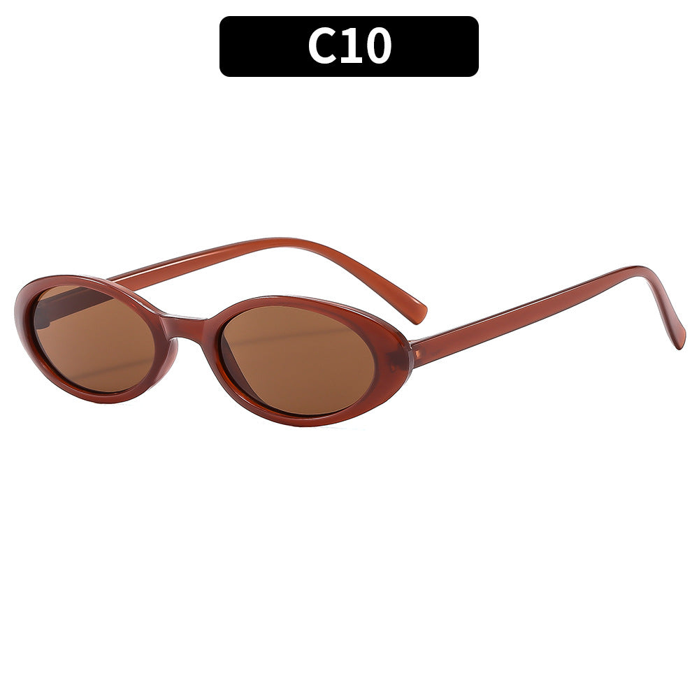 Small Oval Retro Narrow Sunglasses - C10