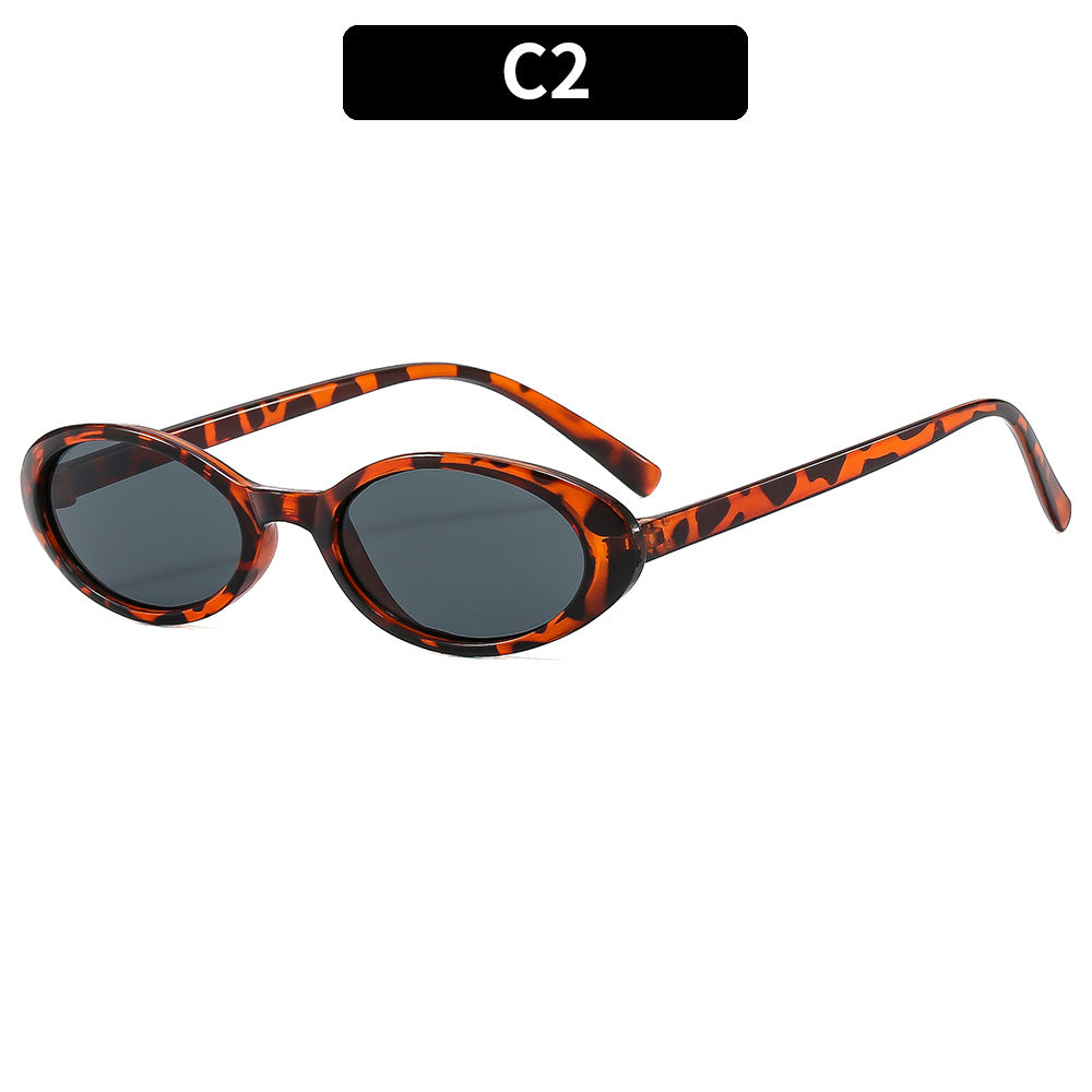 Small Oval Retro Narrow Sunglasses - C2