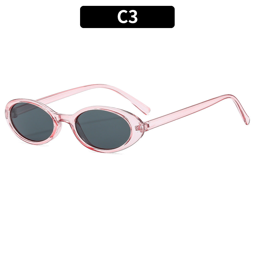 Small Oval Retro Narrow Sunglasses - C3