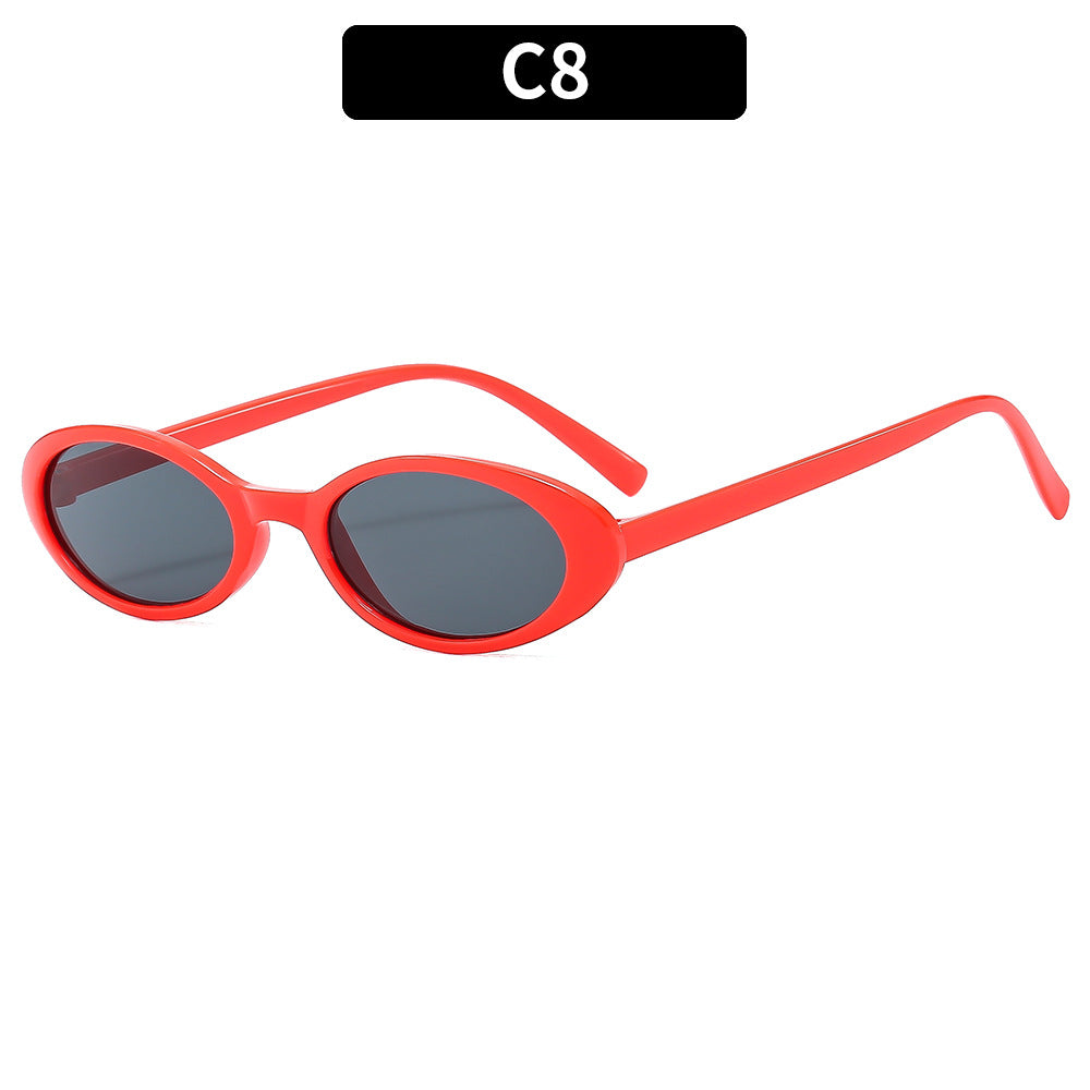 Small Oval Retro Narrow Sunglasses - C8